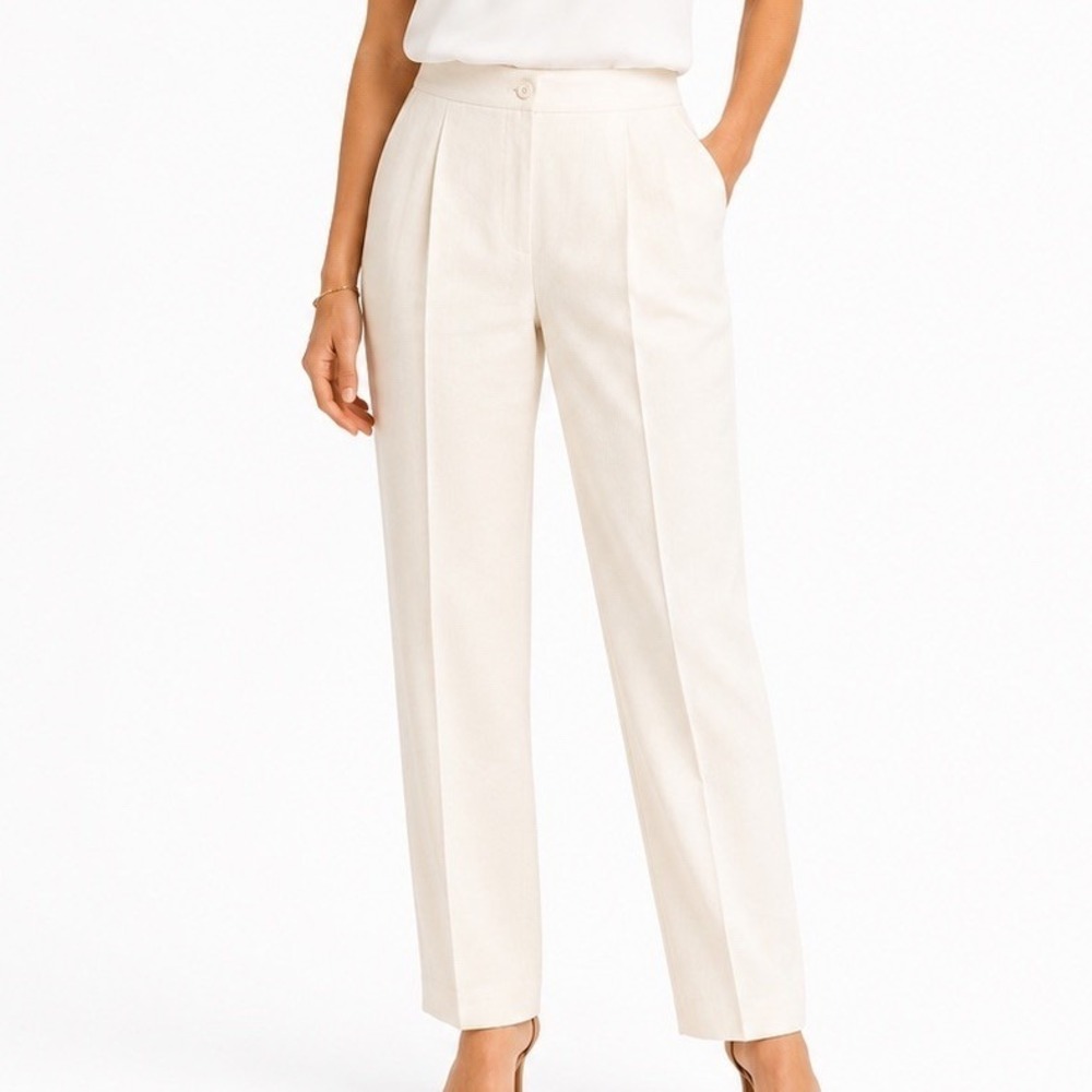 Linen Pants 12 Ivory Vintage Classic Minimalist Italian Summer Hampton's NWT USA